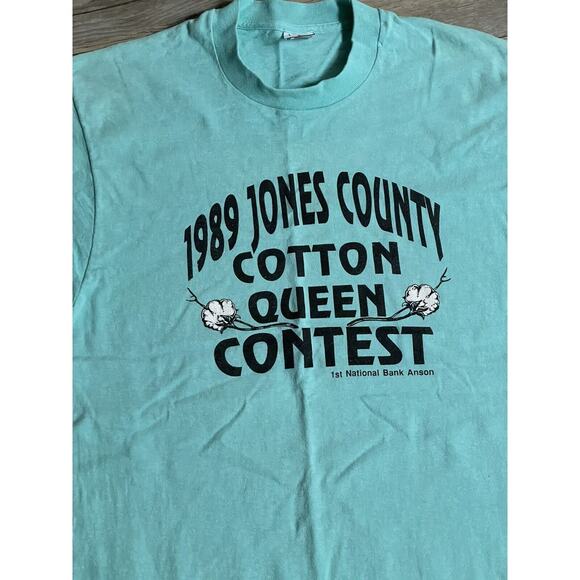Vtg Cotton Queen Contest T-Shirt Texas Large Blue Single Stitch USA Made Tee 80s - Picture 2 of 8